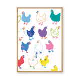 Chicken Kids Wall Art Poster – Colorful Hand-Drawn Hen Pattern