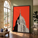 Chrysler Building Modern Line Art Wall Decor – Bold Red NYC Skyscraper