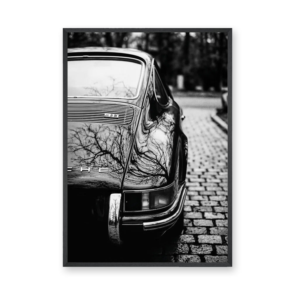 Classic Porsche 911 Vintage Wall Art Poster – Black and White Rear View