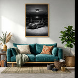 Classic Porsche 911 Vintage Wall Art Print – Black and White Garage Photo