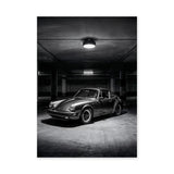 Classic Porsche 911 Vintage Wall Art Print – Black and White Garage Photo