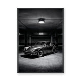 Classic Porsche 911 Vintage Wall Art Print – Black and White Garage Photo