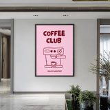 Coffee Club Typography Wall Decor – Pink Espresso Machine Print