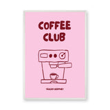 Coffee Club Typography Wall Decor – Pink Espresso Machine Print
