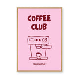 Coffee Club Typography Wall Decor – Pink Espresso Machine Print