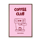 Coffee Club Typography Wall Decor – Pink Espresso Machine Print