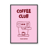 Coffee Club Typography Wall Decor – Pink Espresso Machine Print