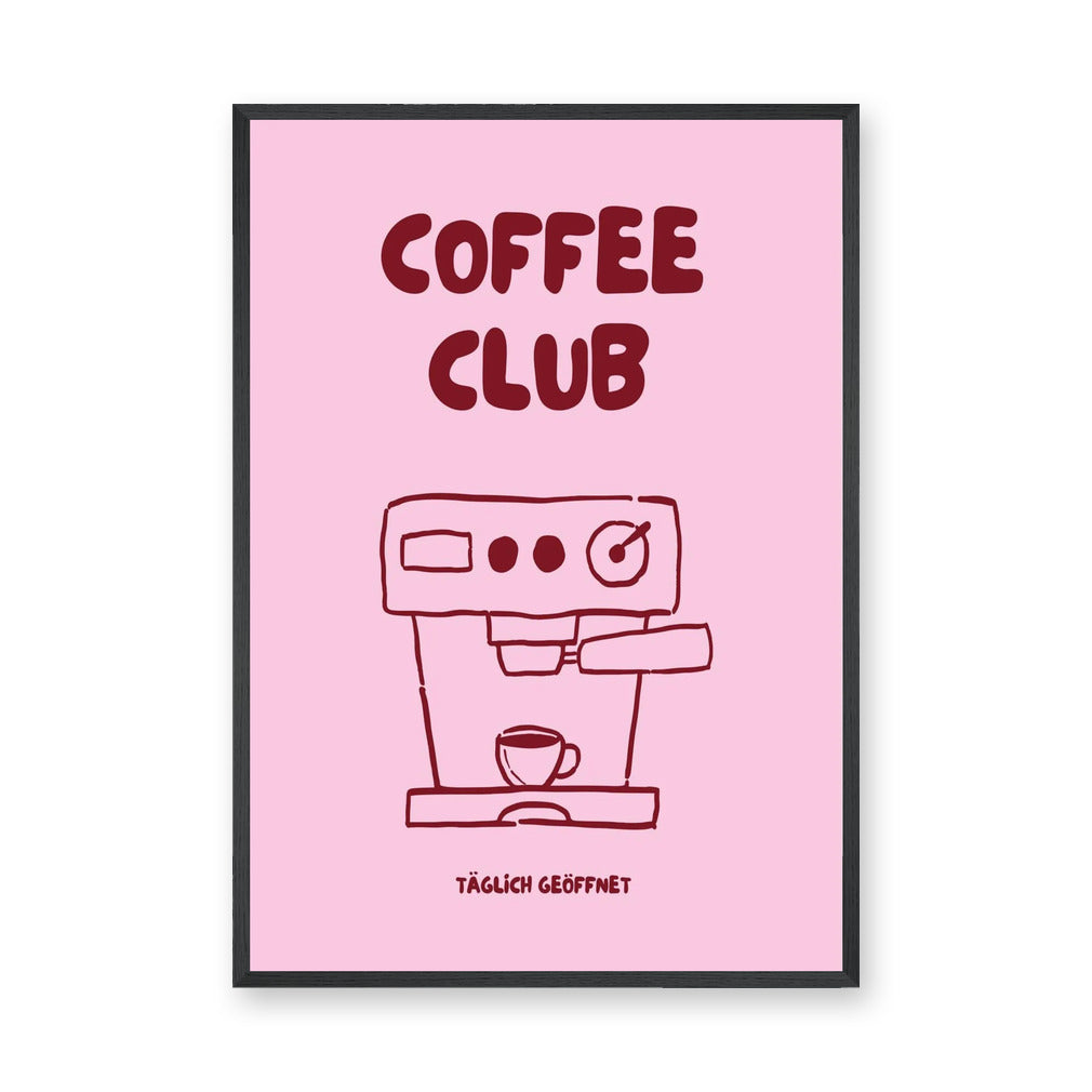 Coffee Club Typography Wall Decor – Pink Espresso Machine Print