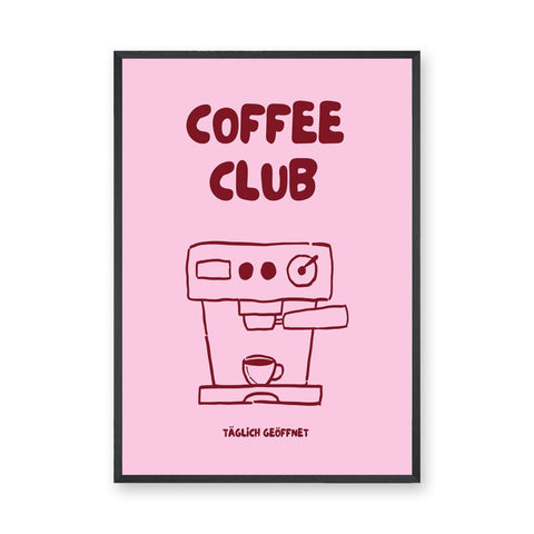 Coffee Club Typography Wall Decor – Pink Espresso Machine Print