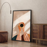 Coffee Cup Minimalist Wall Art Print – Hands Holding Coffee in Warm Sunlight