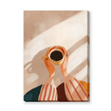 Coffee Cup Minimalist Wall Art Print – Hands Holding Coffee in Warm Sunlight