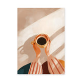 Coffee Cup Minimalist Wall Art Print – Hands Holding Coffee in Warm Sunlight