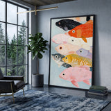 Colorful Fish Coastal Wall Art Print – Painted School on Light Blue