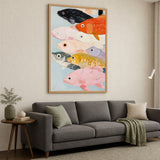 Colorful Fish Coastal Wall Art Print – Painted School on Light Blue
