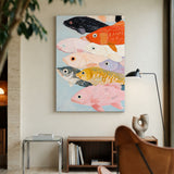 Colorful Fish Coastal Wall Art Print – Painted School on Light Blue
