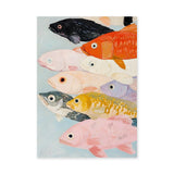 Colorful Fish Coastal Wall Art Print – Painted School on Light Blue