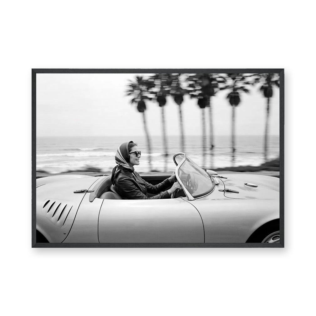 Convertible Coastal Vintage Wall Art Print – Black and White Ocean Road Drive