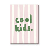 Cool Kids Typography Minimalist Wall Art Print – Green Text on Pink Stripes