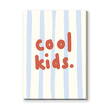 Cool Kids Typography Wall Art Print – Red Text on Pale Blue Stripes