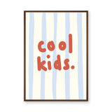 Cool Kids Typography Wall Art Print – Red Text on Pale Blue Stripes