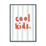 Cool Kids Typography Wall Art Print – Red Text on Pale Blue Stripes