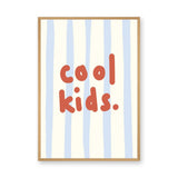 Cool Kids Typography Wall Decor – Red Text on Blue Stripes