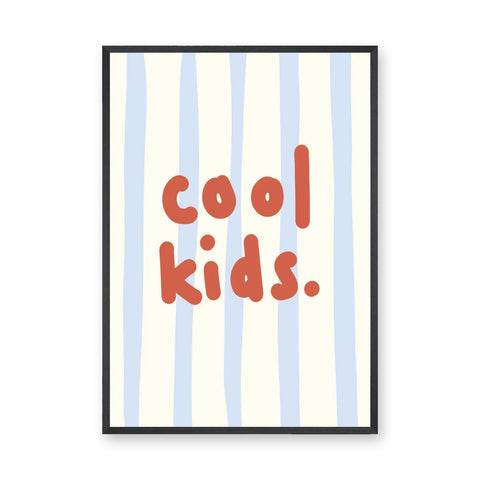 Cool Kids Typography Wall Decor – Red Text on Blue Stripes