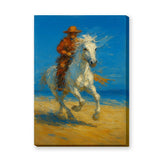 Cowboy Riding White Horse Traditional Wall Decor – Western Beach Landscape