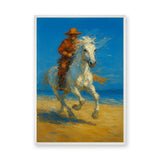 Cowboy Riding White Horse Traditional Wall Decor – Western Beach Landscape