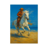 Cowboy Riding White Horse Traditional Wall Decor – Western Beach Landscape
