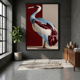 Crane Bird Modern Wall Decor – Blue, Red, and Beige Animal Print