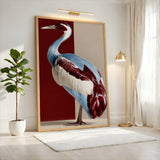 Crane Bird Modern Wall Decor – Blue, Red, and Beige Animal Print