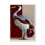 Crane Bird Modern Wall Decor – Blue, Red, and Beige Animal Print