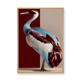 Crane Bird Modern Wall Decor – Blue, Red, and Beige Animal Print