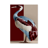 Crane Bird Modern Wall Decor – Blue, Red, and Beige Animal Print