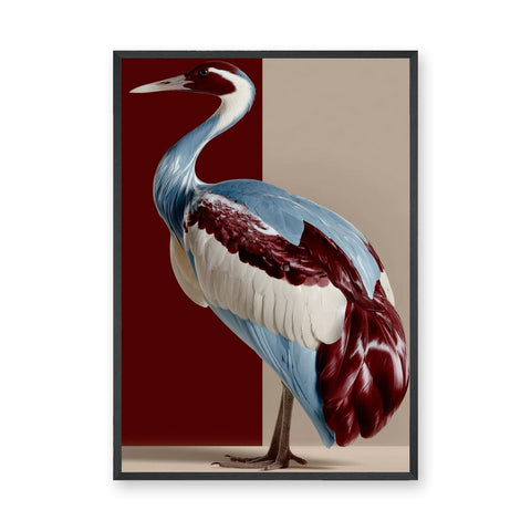 Crane Bird Modern Wall Decor – Blue, Red, and Beige Animal Print