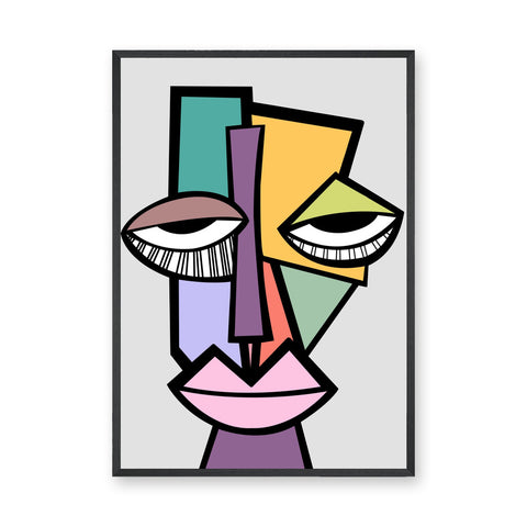 Cubist Face Modern Geometric Wall Art Print – Colorful Abstract Portrait