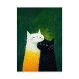 Cuddling Cats Modern Minimalist Wall Art Print – Cute Green Kids Room Print