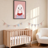 Cute Bunny Kids Nursery Wall Decor – White Rabbit on Pink Background