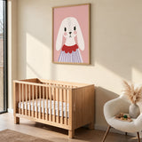Cute Bunny Kids Nursery Wall Decor – White Rabbit on Pink Background