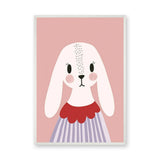 Cute Bunny Kids Nursery Wall Decor – White Rabbit on Pink Background