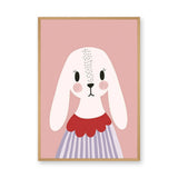 Cute Bunny Kids Nursery Wall Decor – White Rabbit on Pink Background