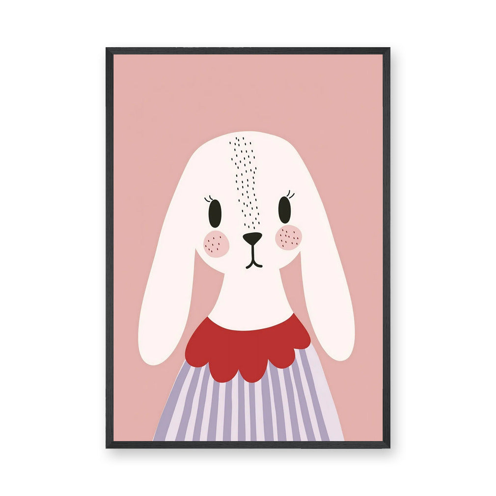 Cute Bunny Kids Nursery Wall Decor – White Rabbit on Pink Background