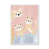 Cute Leopard Cubs Kids Wall Decor – Pastel Pink Nursery Animal Print