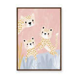 Cute Leopard Cubs Kids Wall Decor – Pastel Pink Nursery Animal Print