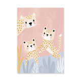 Cute Leopard Cubs Kids Wall Decor – Pastel Pink Nursery Animal Print