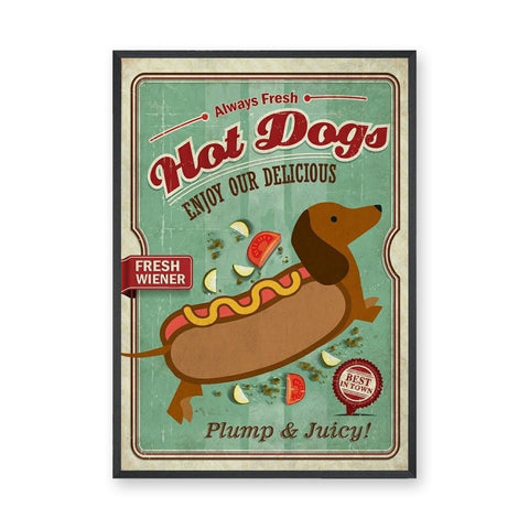 Dachshund Hot Dog Vintage Wall Decor – Retro Food Typography Print