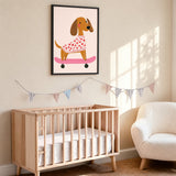 Dachshund Skateboard Kids Wall Decor – Dog in Heart Sweater on Pink Board