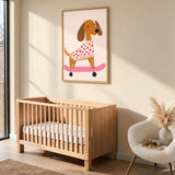Dachshund Skateboard Kids Wall Decor – Dog in Heart Sweater on Pink Board