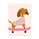Dachshund Skateboard Kids Wall Decor – Dog in Heart Sweater on Pink Board